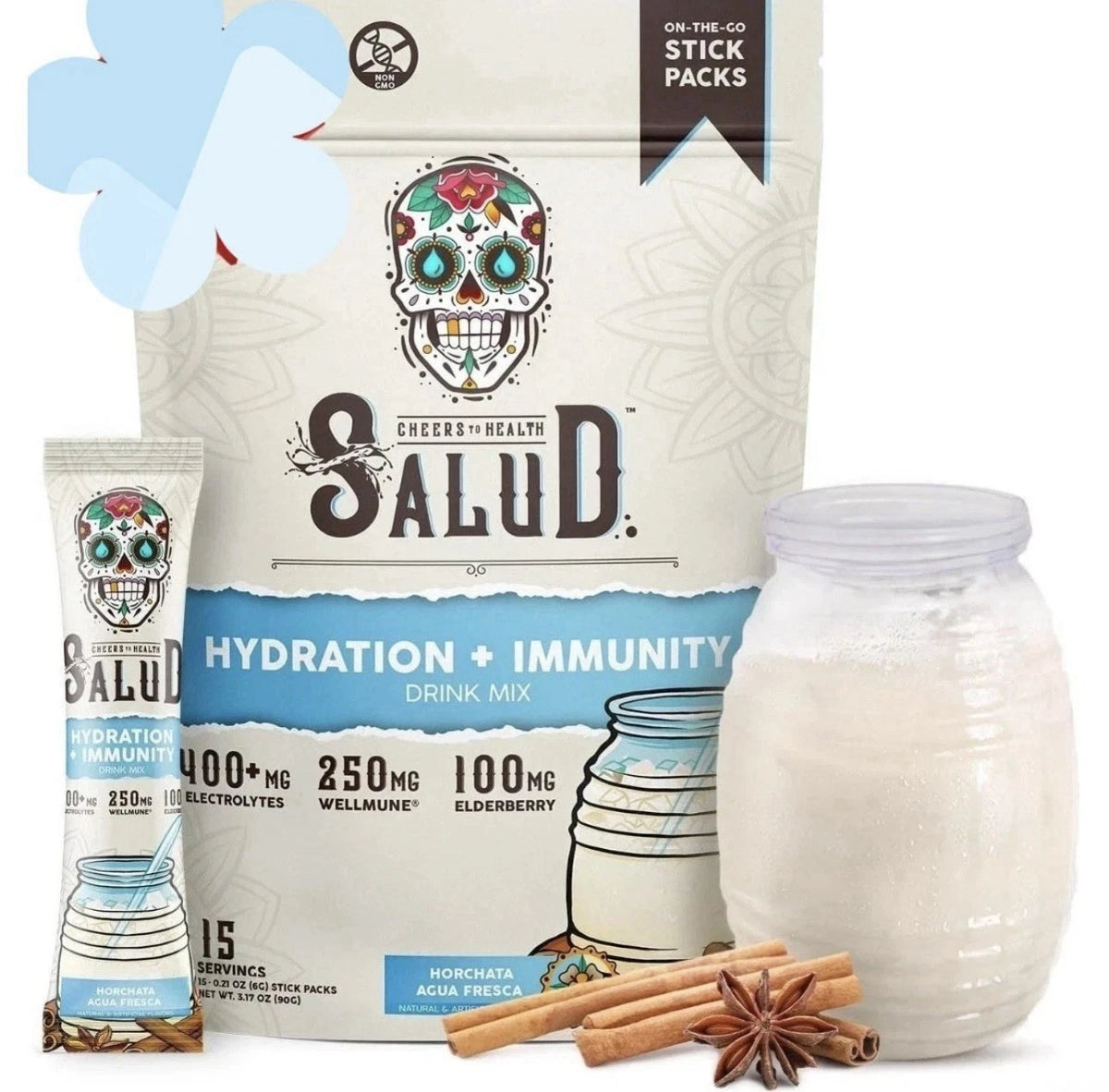 Salud Hydration Immunity Drink Mix Horchata – 15 Servings, Package Open